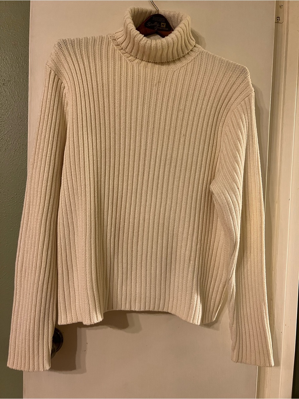 90s VTG Polo Ralph Lauren Men’s Chunky Turtleneck Sweater Ivory Cotton Sz Large